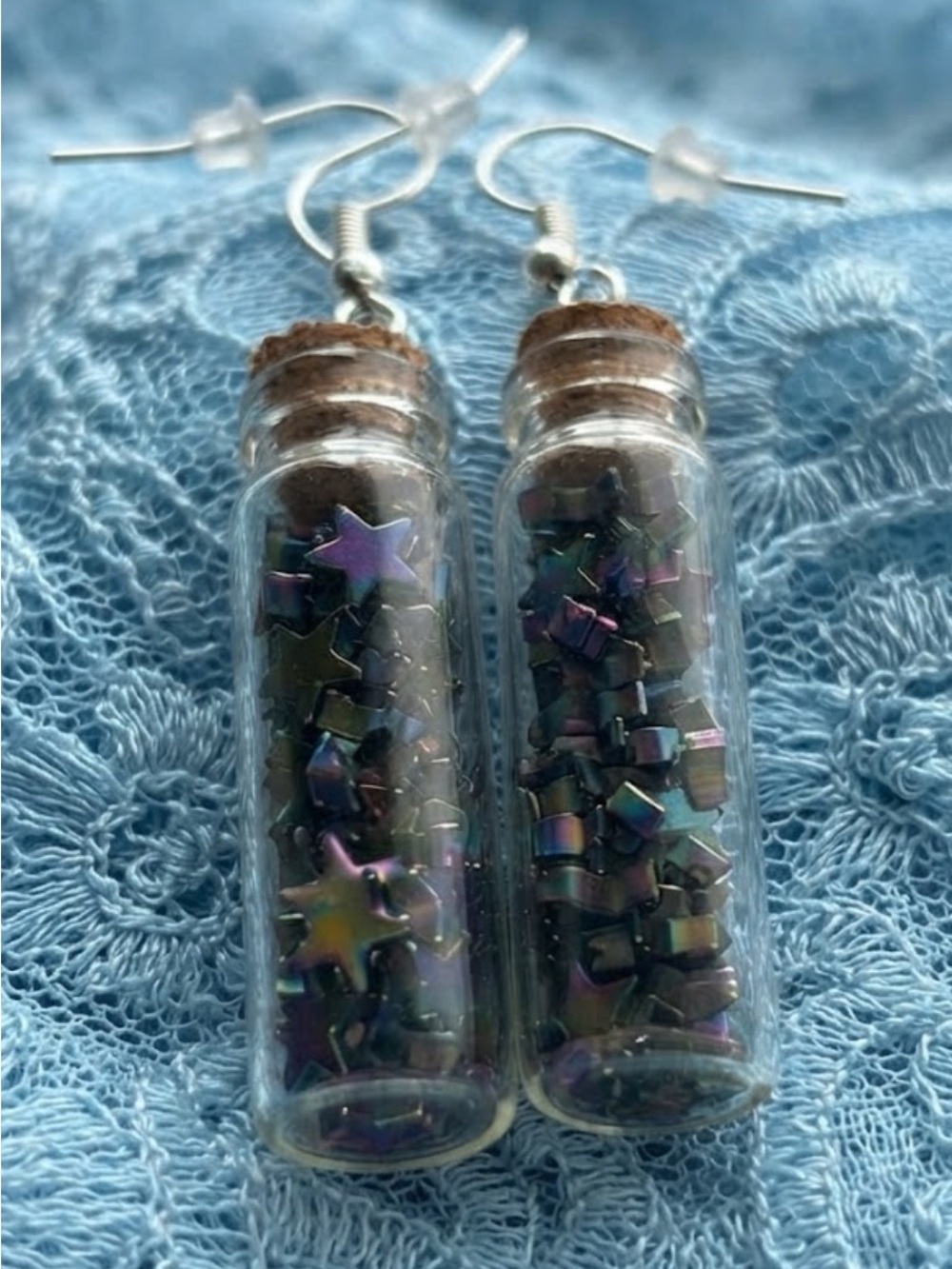Rainbow Hematite Star Wish Jar Earrings